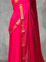 Dark Pink Semi mysore crepe Silk Saree - PBRMJ3A