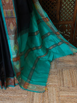 Black and Aqua green Handloom silk cotton saree - PBRMH1D