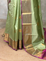 Pastal Green and Magenta semi kanchipuram soft silk saree - PSSN199I