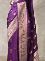 Violet banarasi semi tusser Silk Saree - PBRMM1