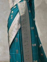 Peacock blue banarasi semi tusser Silk Saree - PBRMM1D