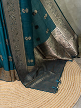 Peacock blue banarasi semi tusser Silk Saree - PBRMM1D