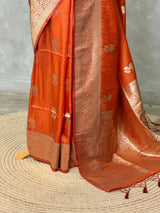 Rust Orange banarasi semi tusser Silk Saree - PBRMM1B