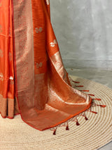 Rust Orange banarasi semi tusser Silk Saree - PBRMM1B