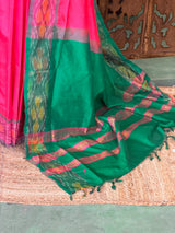 Rani Pink and Green Handloom silk cotton saree - PBRMH1