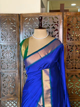 Blue and Green Handloom silk cotton saree - PBRMH2A