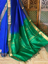 Blue and Green Handloom silk cotton saree - PBRMH2A