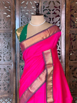 Rani Pink and Green Handloom silk cotton saree - PBRMH2B