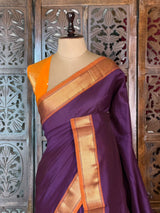 Deep purple and Yellow Handloom silk cotton saree - PBRMH2D