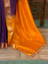 Deep purple and Yellow Handloom silk cotton saree - PBRMH2D