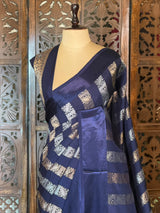 Dark Blue Banarasi Crape silk saree - PBRHC3B
