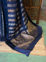 Dark Blue Banarasi Crape silk saree - PBRHC3B