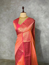 Peach and Rani pink semi banarasi silk saree- AISHN1B