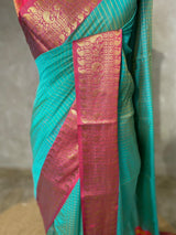 Aqua blue and Rani pink semi banarasi silk saree- AISHN1A