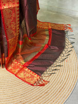 Brown semi banarasi silk saree- AISHN2I