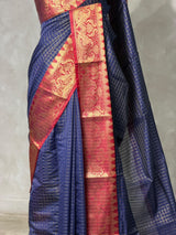 Navy Blue semi banarasi silk saree- AISHN2H