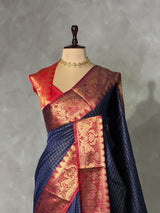 Navy Blue semi banarasi silk saree- AISHN2H