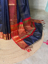 Navy Blue semi banarasi silk saree- AISHN2H