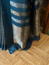 Teal Blue Banarasi Crape silk saree - PBRHC3D