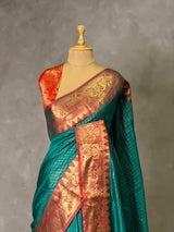 peacock green semi banarasi silk saree- AISHN2E
