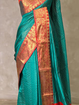 peacock green semi banarasi silk saree- AISHN2E