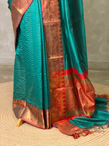 peacock green semi banarasi silk saree- AISHN2E