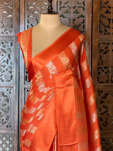 Orange Banarasi Crape silk saree - PBRHC3E