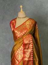 Mustard Yellow semi banarasi silk saree- AISHN2C