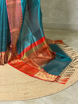peacock blue semi banarasi silk saree- AISHN2A