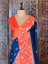 Blue and Orange Banarasi viscose silk saree - PBRHD5A