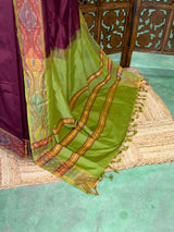 Brown and Green Handloom silk cotton saree - PBRMH1I
