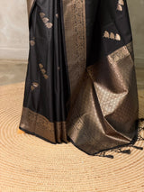 Black Semi Tusser silk saree- PBRMM3L