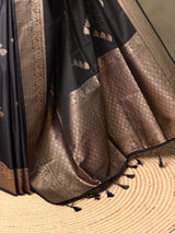Black Semi Tusser silk saree- PBRMM3L