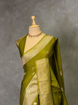 Olive Green Semi Tusser silk saree- PBRMM3H