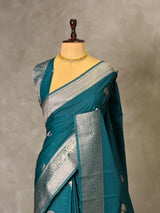 Teal Blue Semi Tusser silk saree- PBRMM3G