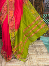 Dark peach and green Handloom silk cotton saree - PBRMH1J
