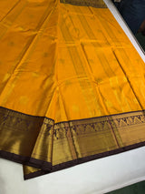 Yellow and brown Semi kanchipuram silk saree- PSSRN28