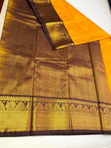 Yellow and brown Semi kanchipuram silk saree- PSSRN28