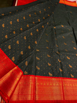 Bottle green and Red Semi kanchipuram silk saree- PSSRN40