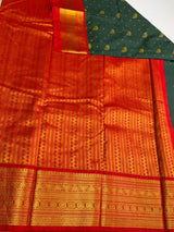 Bottle green and Red Semi kanchipuram silk saree- PSSRN40