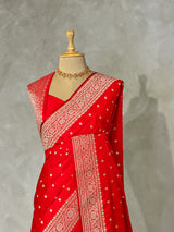 Red pure satin Banarasi silk saree - PRAZ7B