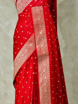 Red pure satin Banarasi silk saree - PRAZ7B