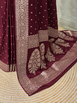 Deep Burgundy Banarasi silk saree - PRAZ7E