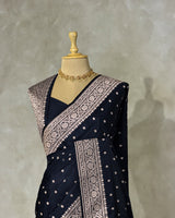 Black satin Banarasi silk saree - PRAZ7D