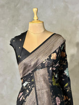 Black Semi Tusser silk saree- PBRMM4
