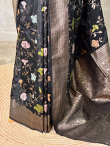 Black Semi Tusser silk saree- PBRMM4