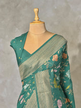 Emerald Green Semi Tusser silk saree- PBRMM4D