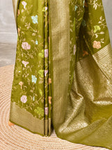Olive Green Semi Tusser silk saree- PBRMM4D