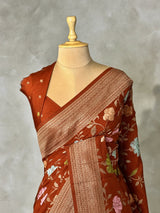 Rust orange Semi Tusser silk saree- PBRMM4D
