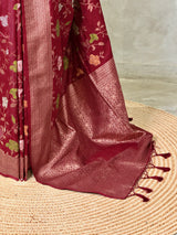 Light wine Semi Tusser silk saree- PBRMM4E